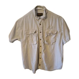 Woolrich Fishing Shirt Mens Sz 2XL Beige Short Sleeve Button Down Gd Condition - Picture 1 of 10