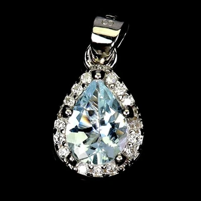 Colgante de plata de ley 925 pera aguamarina 7x5 mm joyas de piedras preciosas naturales Foto 1 de 4