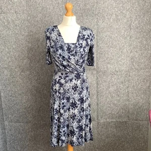 Brora Dress 8 Grey Snake Print Fixed Wrap 3/4 Sleeve Midi Jersey Fit n Flare - Picture 1 of 15