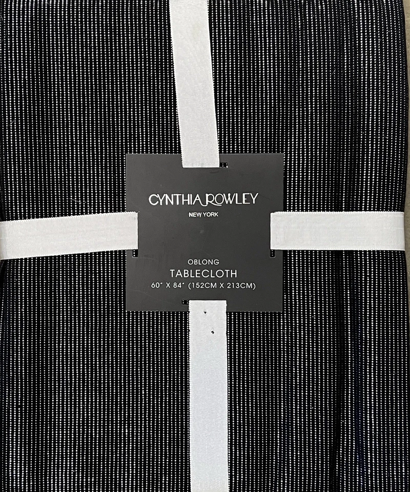 Cynthia Rowley Halloween Black Silver Glitter Striped Cloth Tablecloth 60 X 84 - Image 1 of 1