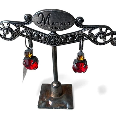 NUEVO CON ETIQUETAS Mariana Rojo Naranja Cristal Colgante Pendientes Colgantes Plata Palanca Punta Set Foto 1 de 4