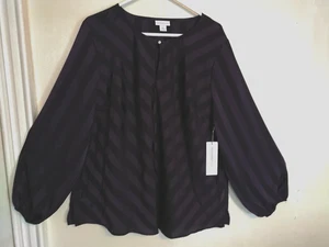 Liz Claiborne Womens Blouse XXL Purple Striped Keyhole Neck Long Sleeve Office - Picture 1 of 6