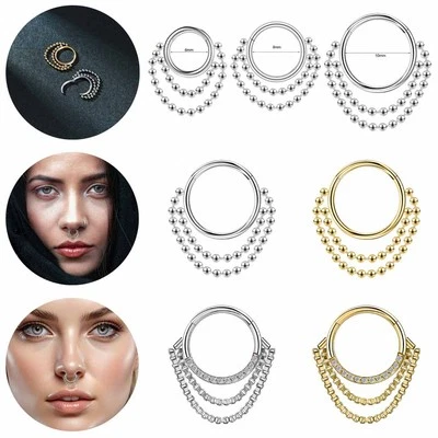 1 Pc 18G Stainless Steel Double Chain Nose Septum Ring Ear Piercing Earrings - Image 1 of 4