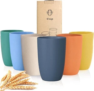 6PCS Wheat Straw Cups – 12oz Unbreakable Reusable Plastic Drinking Cups - Picture 1 of 5
