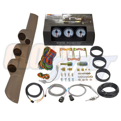GlowShift W7 Boost EGT Trans Temp Gauges + Tan Pod for 98-02 Dodge Ram Cummins - Image 1 of 4