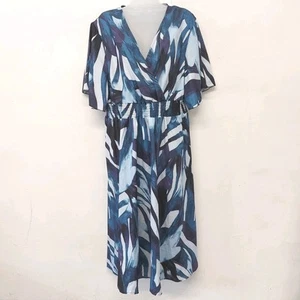 Ladies Dress 22 - 24 Blue Maxi Kaftan Lightweight Elasticated Waist V Neck - Picture 1 of 9