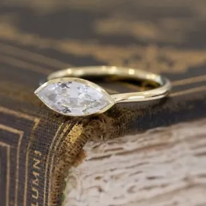 NEW 2.80 Ct Marquise Cut -Created Diamond Engagement Ring 14K Yellow Gold Finish - Picture 1 of 5
