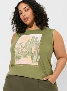 Torrid Mojave Desert Relaxed Fit Heritage Jersey Tank Olivine Plus 2X NWT - Picture 1 of 5
