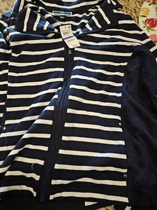 Chaqueta deportiva a rayas de felpa francesa Karen Scott para mujer talla XL en azul-NUEVA CON ETIQUETAS - Imagen 1 de 5