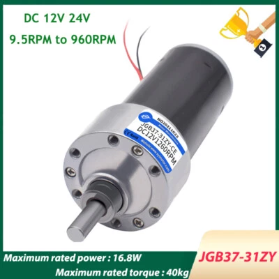 JGB37-31ZY Geared Motor DC 12V 24V High Torque Reversible Metal Gear 9.5-960RPM - Image 1 of 4