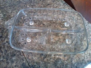 VINTAGE ETCHED GLASS THREE SECTION FOOTED WHITE RELISH TRAY - Picture 1 of 1