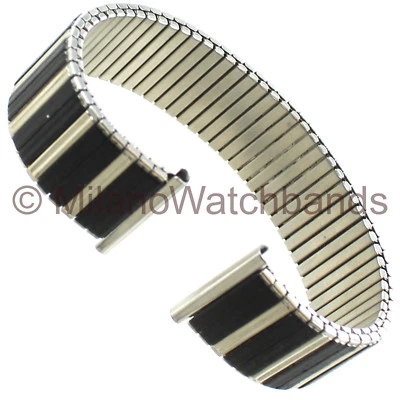 18mm Hirsch Black/Silver TwoTone Romunda Stainless Steel Twist-O-Flex Watch Band - Image 1 of 4