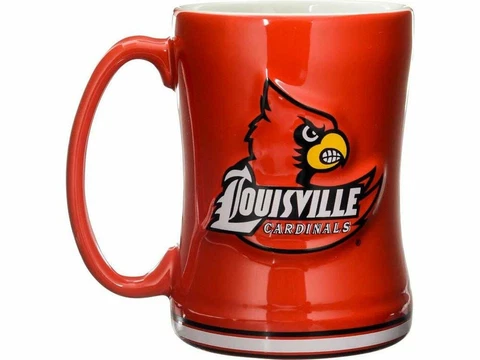 Louisville Cardinals 15oz Sculpted Relief Coffee Mug [NEW] Tea Cup Hot Ceramic Cover