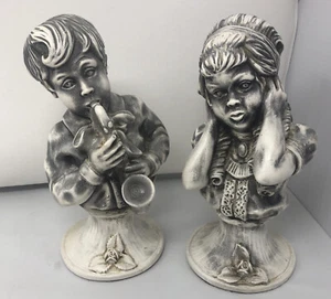 1971 J Kendrick Universal Statuary Corp Chicago Niño Niña Busto Estatua Saxofón - Imagen 1 de 6