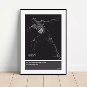 Usain Bolt Sketch Art Print Poster + Quotes (motivational, sport, athletics) - Picture 1 of 5