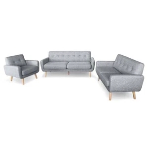 Sarantino 6-Seater Linen Sofa Set Couch Futon - Light Grey - Picture 1 of 12