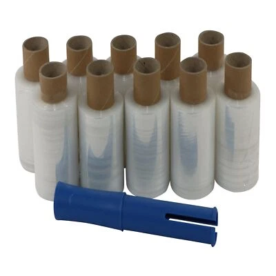 KODIAKSHOP24 10 x Ministretchfolie + Abroller Stretchfolie Bündelstretchfolie 10cm 23µm