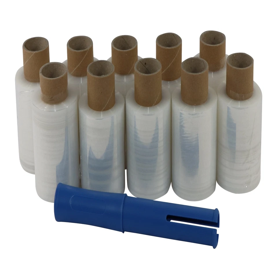 KODIAKSHOP24 10 x Ministretchfolie + Abroller Stretchfolie Bündelstretchfolie 10cm 23µm