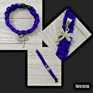 Pulsera con dije de libélula púrpura Paracord hecha a mano en EE. UU.  - Imagen 1 de 1