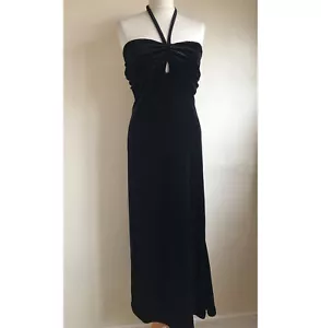 Black velvet long vintage dress 16/18 Tie halter neck Keyhole Prom Party Evening - Picture 1 of 6