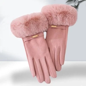 Faux Fur Driving Mittens Thicken Ski Gloves Fashion Touch Screen Gloves Women - Picture 1 of 18
