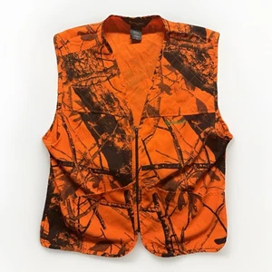 Remington Men's Medium Blaze Orange Camo Zip Hunting Hi Vis Safety Vest Pockets - Picture 1 of 14