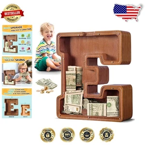Hucha de madera personalizada para niños - Diseño alfabeto A-Z, inicial de 12" - Imagen 1 de 8