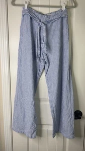 Pantalones de playa para almuerzo para mujer talla S pierna ancha mezcla de lino azul a rayas - Imagen 1 de 10