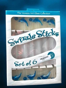 Venezia Art Glass Collection Cocktail Stir Swizzle Sticks Sea Ocean Dolphins New - Picture 1 of 4