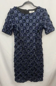 Belle Badgley Mischka Navy Floral Sequin Sheath Cocktail Dress Womens Size 4 - Picture 1 of 10