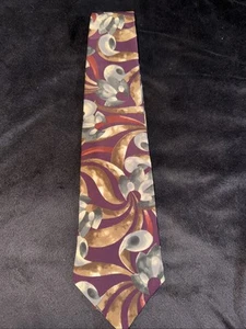 Tie Geometric Mallory & Church Silk 3 3/4" Wide x 62" Cranberry Green Gold - Picture 1 of 6