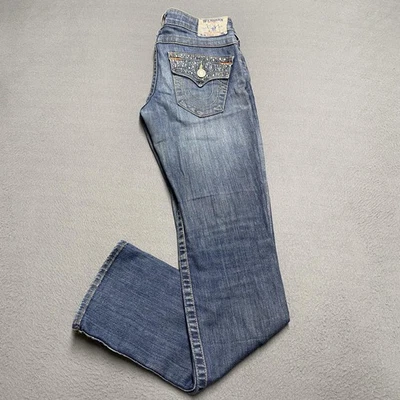 True Religion Jeans Womens 27 Blue Bootcut Studded Flap Pockets Made in USA - Image 1 of 4