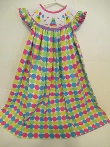 P77 Girls size 5 Multicolored Dots Hand Smocked By Babeeni - Picture 1 of 6