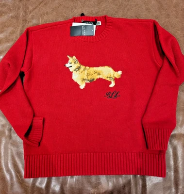 Ralph Lauren Terrier/Dog Print 100% Cotton Long Sleeve Sweater in Red Color - Image 1 of 2