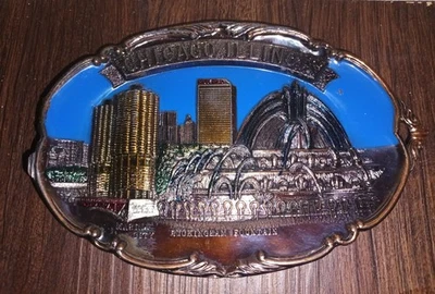 Chicago Illinois Buckingham Fuente Recuerdo Metal Baratija Bandeja Plato Hecho en Japón Foto 1 de 2