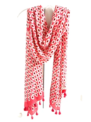 Nuevo NUEVO SIN ETIQUETAS Kate Spade Bufanda Rectangular Melocotón Blanco Rojo Floral 24 x 80 + Borlas Foto 1 de 4