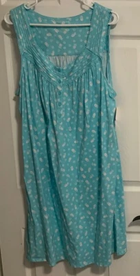 NWT CROFT & BARROW WOMENS PLUS SIZE 1X SLEEVELESS COTTON NIGHTGOWN, PINEAPPLES - Image 1 of 4