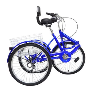 With Basket Blue UK 24 Inch Adult Trike Tricycle Foldable 3 Wheel Bike 7-Speed - Picture 1 of 17