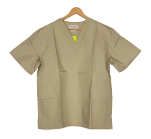 Natural Uniforms Short Sleeve V-Neck Scrub Top w/ 2 Pockets Unisex Size M Khaki - Picture 1 of 5