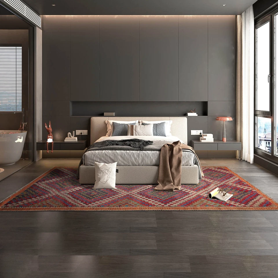 Rare Unique Vintage Turkish Kilim Hand Woven Wool Area Rug Rust 5'11" x 10'4" - Image 1 of 4