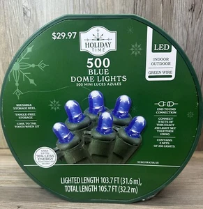 Holiday Time 500-Count Blue LED Dome Christmas Lights, with Green Wire, 105ft - Picture 1 of 2