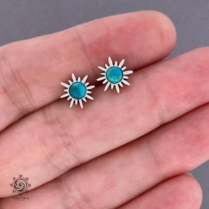 Turquoise Sterling Silver Stud Earrings 925, Starburst mm, USA - Picture 1 of 5