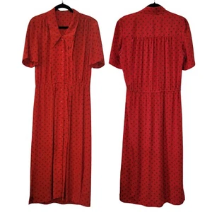 1990s Liz Claiborne Vintage Red Collared A-Line Midi Dress Button Closure, Slits - Picture 1 of 8