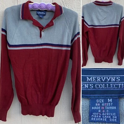 Vintage Mervyns Mens Collection Acrylic Shirt Pullover Thin Sweater 70s 80s M - Image 1 of 4
