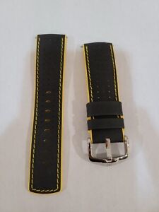 HIRSCH Robby Watch Strap - Natural Rubber Core - Black / Yellow - 24mm
