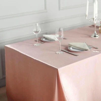 90x156-Inch RECTANGULAR SATIN TABLECLOTH Dinner Wedding Party Linens Decorations - Image 1 of 2