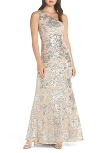 Vestido de Noche Vince Camuto Un Hombro Lentejuelas Gasa (Talla 10) - Imagen 1 de 3