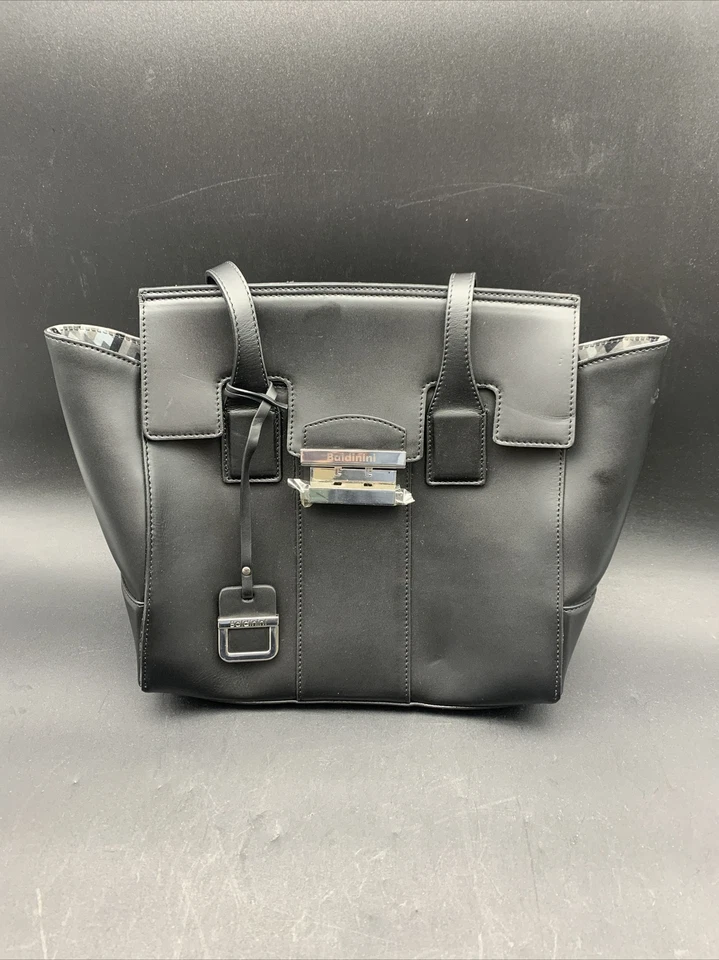 Bolsa BALDININI TREND BORSA D LHASA NERO GRIGIO COURO PRETO FOSCO NOVA COM ETIQUETAS - Imagem 1 de 4