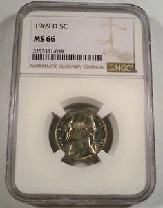 1969-D NGC MS66 JEFFERSON NICKEL 5c MS 66 - Picture 1 of 6