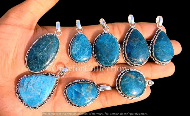Elegante lote de colgantes de preocupación al por mayor de piedras preciosas de apatita enchapados en plata de ley 925 Foto 1 de 3